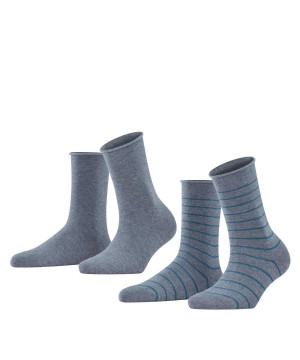 Falke Happy Stripe 2-Pack Socks Sokken Dames Grijs | EAF-046187