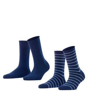 Falke Happy Stripe 2-Pack Socks Sokken Dames Blauw | KYD-942057