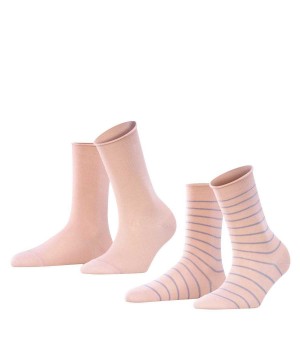 Falke Happy Stripe 2-Pack Socks Sokken Dames Roze | EXS-748356