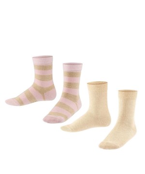 Falke Happy Stripe 2-Pack Socks Sokken Kinderen Beige | OCW-158327