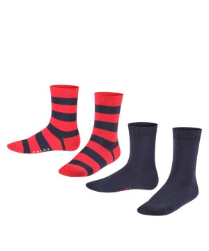 Falke Happy Stripe 2-Pack Socks Sokken Kinderen Blauw | QMT-695180