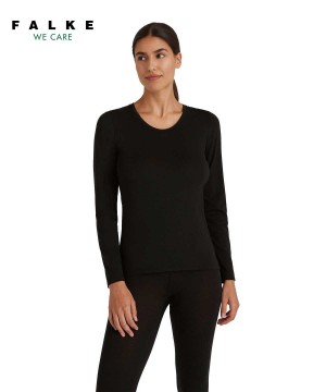 Falke Long sleeve shirt Round-neck Daily ClimaWool Overhemd Dames Zwart | XKH-746238