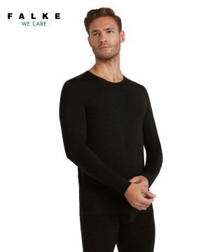 Falke Long sleeve shirt Round-neck Daily ClimaWool Long Sleeve T-Shirts Heren Zwart | IXC-780396