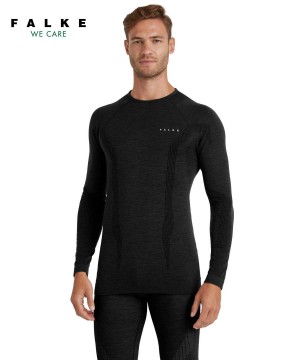 Falke Long sleeve shirt Wool-Tech Long Sleeve T-Shirts Heren Zwart | CMR-326704