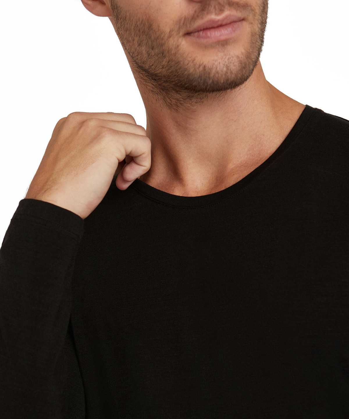 Falke Long sleeve shirt Round-neck Daily ClimaWool Long Sleeve T-Shirts Heren Zwart | IXC-780396