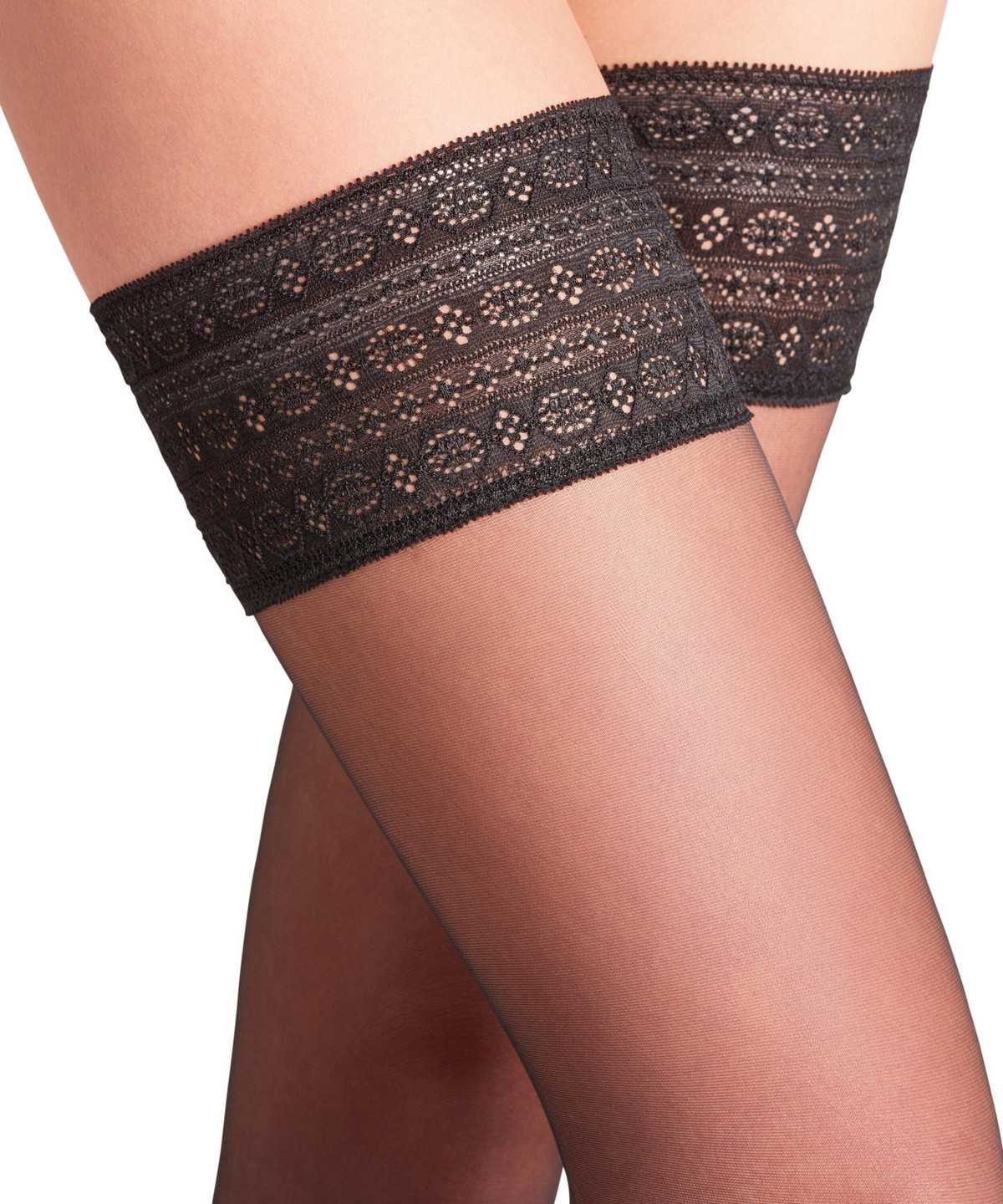 Falke Seidenglatt 15 DEN Stay-ups Thigh Highs Dames Zwart | EWR-631947